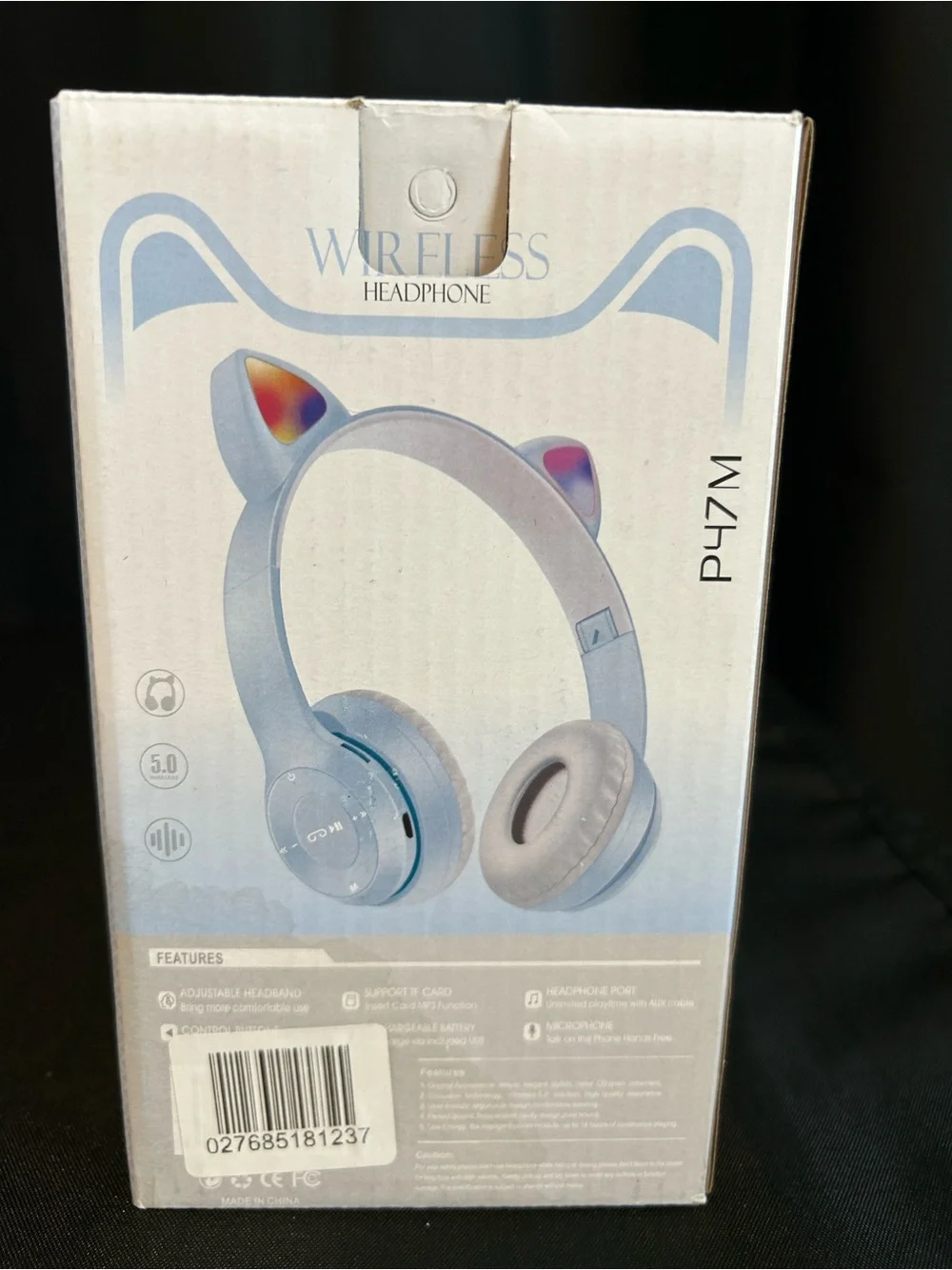 Wireless Cat Ear Headphones - Light Blue with RGB Color Lights